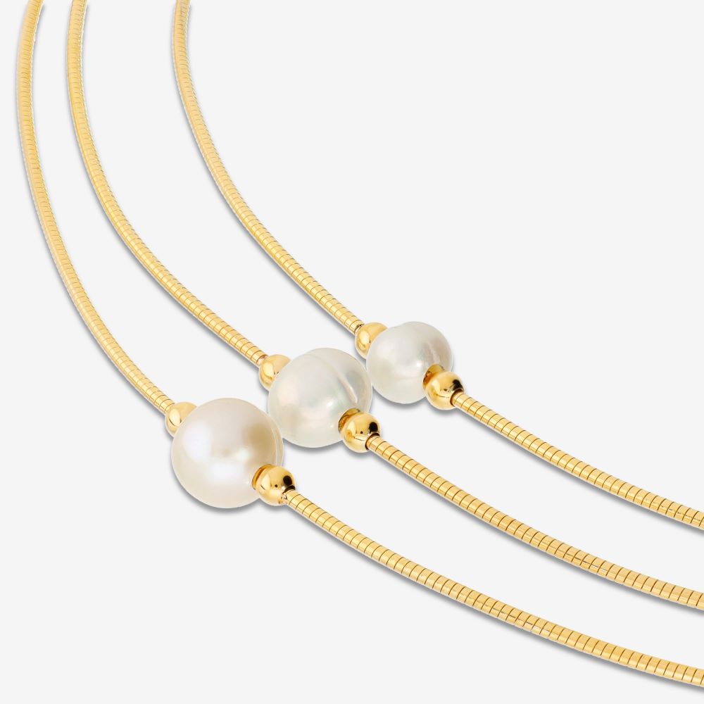 Italian Triple Pearl Omega Necklace, Yellow