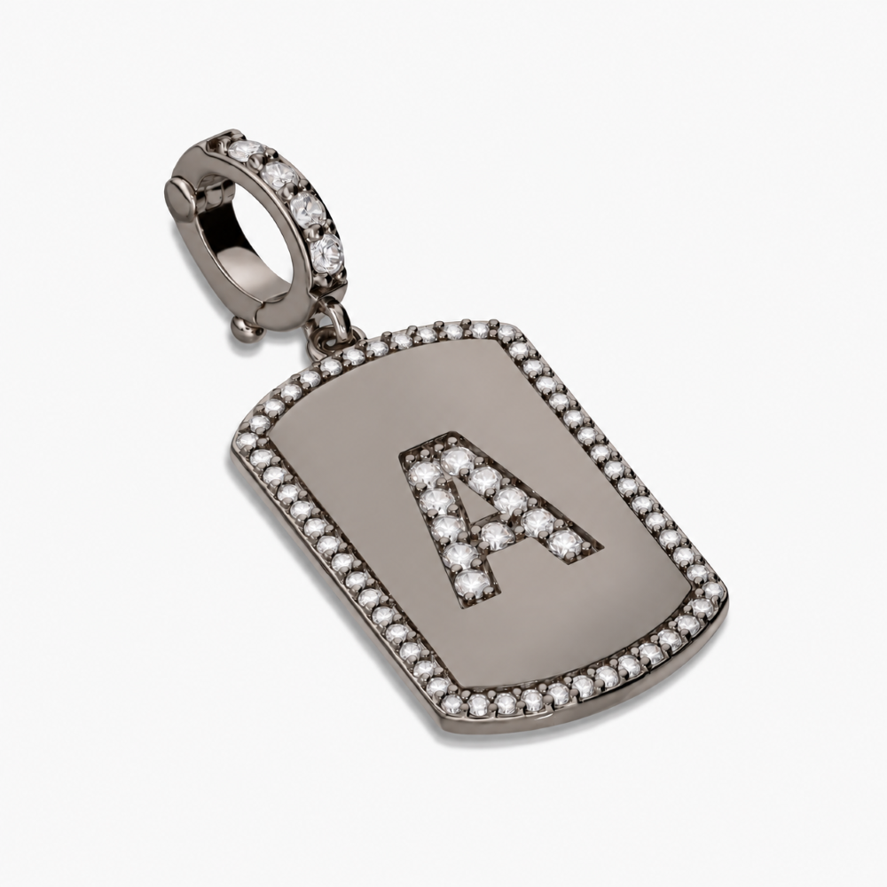 Italian Tag Style Initial Stone Enhancer, Black