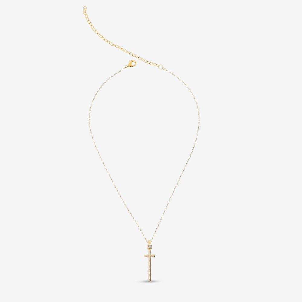 Italian Long Stone Cross Pendant With Chain