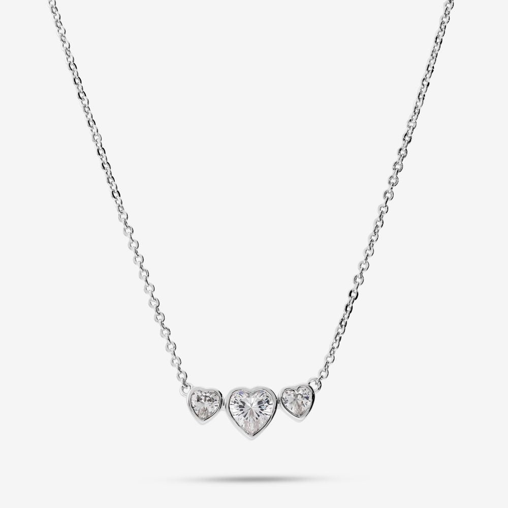 Italian Bezel Set Triple Heart Necklace