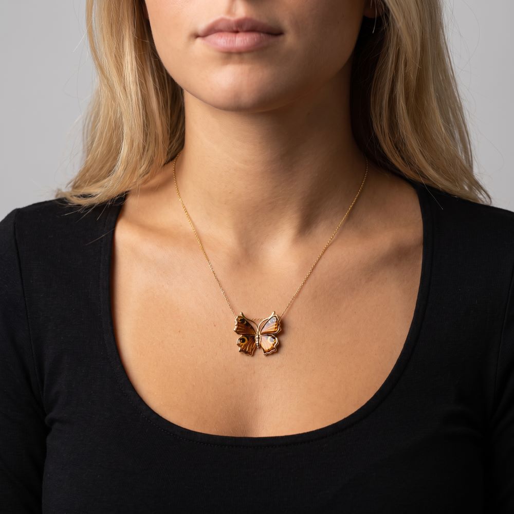 Italian Handmade Genuine Amber Butterfly Necklace
