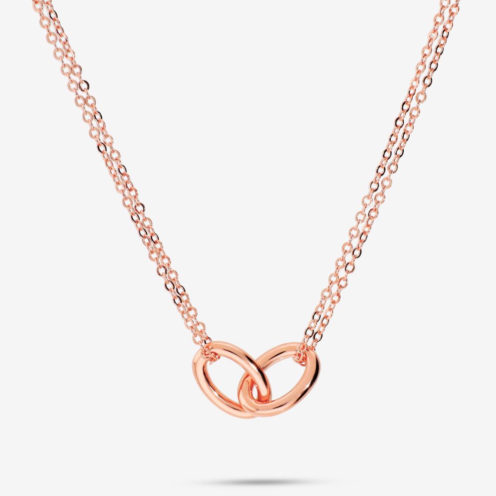 Italian Fine Double Chain Necklace With Interlocking Rings