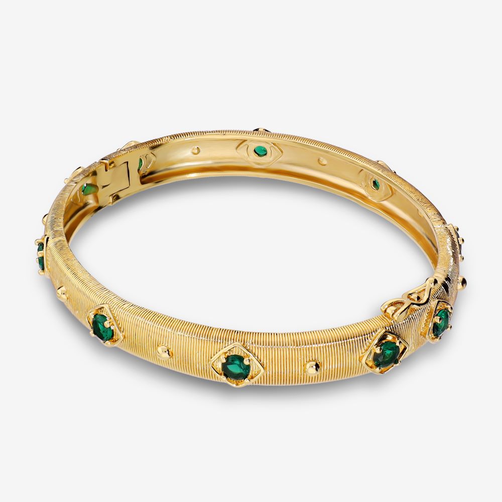 Italian Handmade Couture Texture Luxury Bangle With Stones, Yellow
