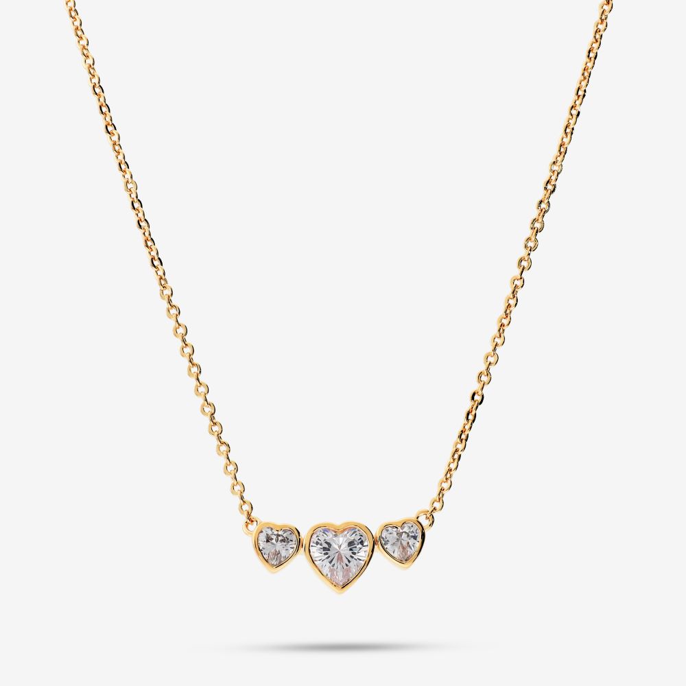 Italian Bezel Set Triple Heart Necklace