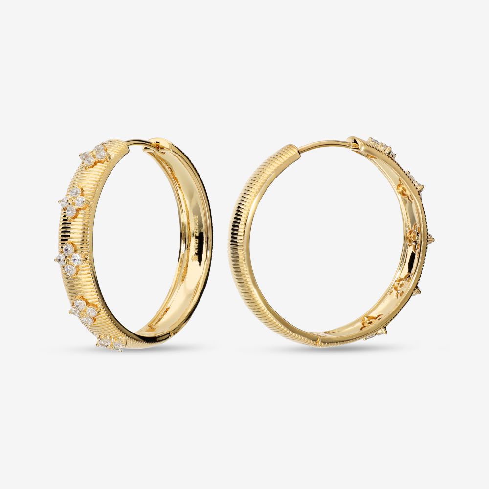 Italian Handmade Couture Texture Luxury Hoop Earrings With Stones
