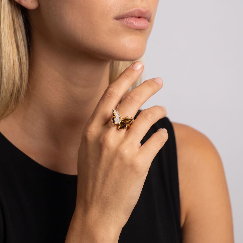 Italian Handmade Genuine Amber Butterfly Ring