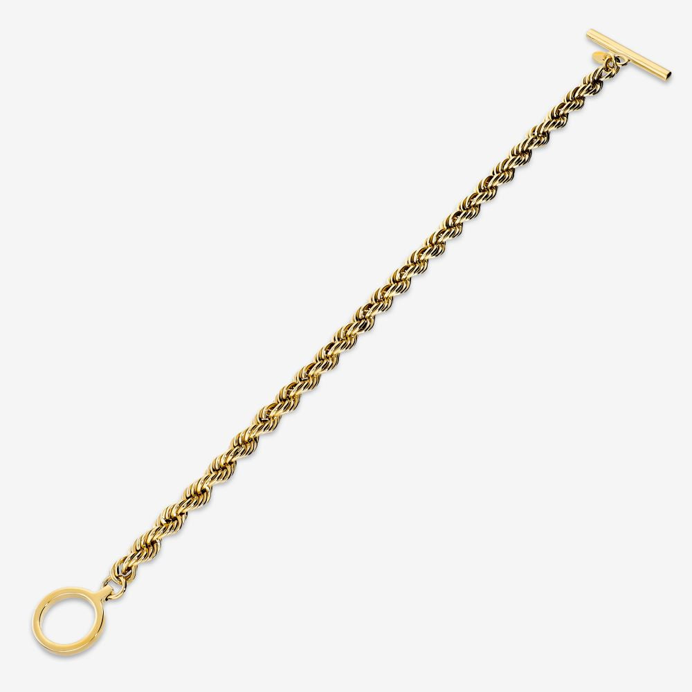 Italian Solid Rope Bracelet With T-Bar, 19gr Sterling Silver
