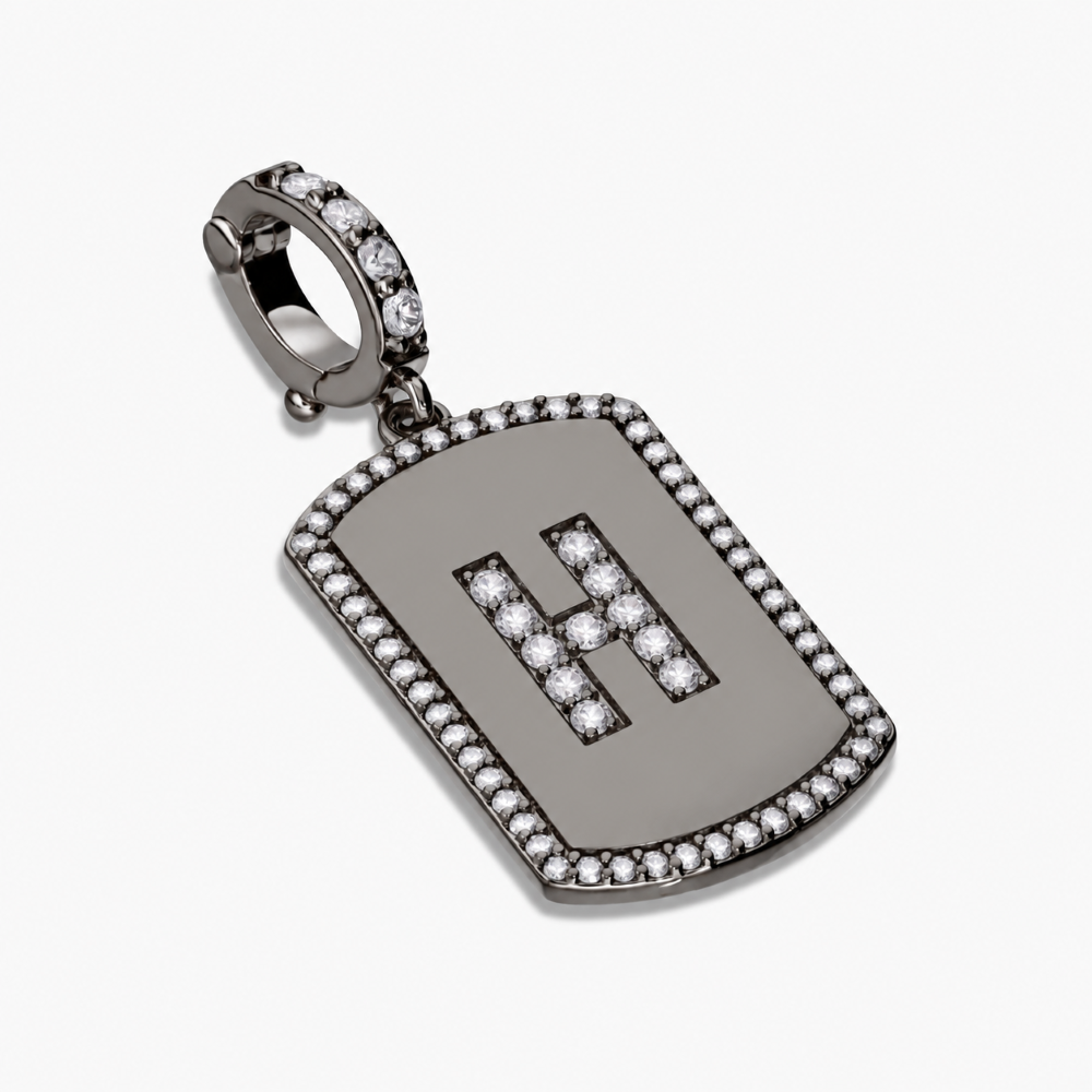 Italian Tag Style Initial Stone Enhancer, Black