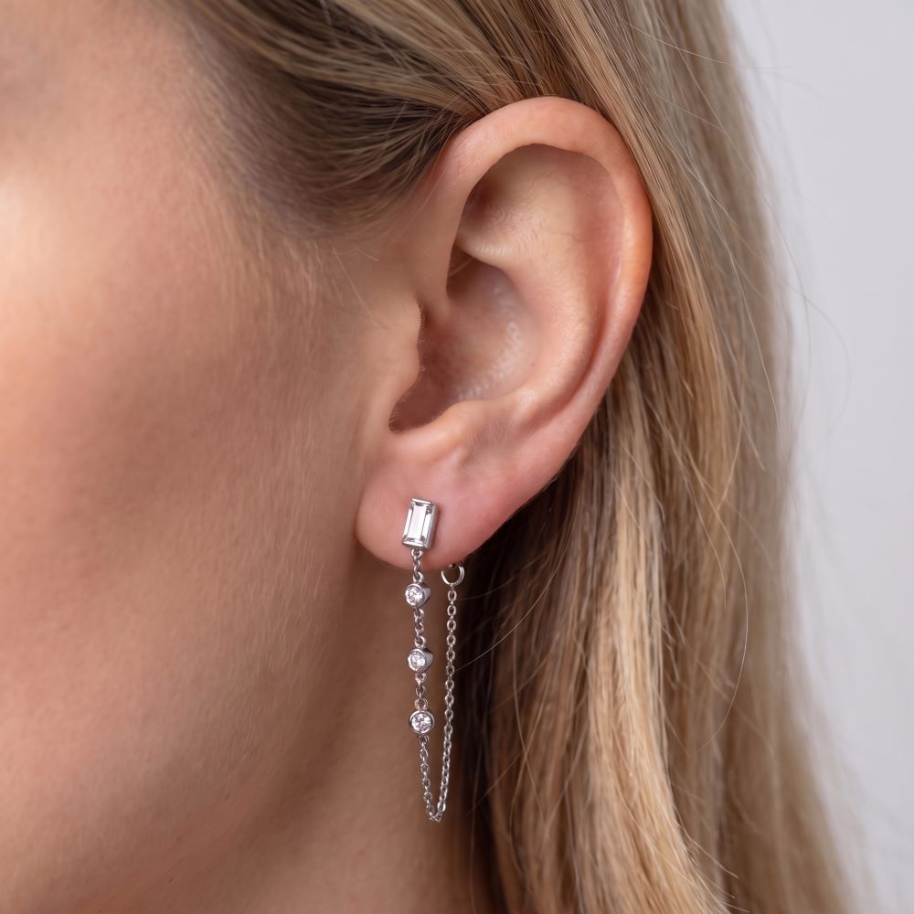 Italian Chain Earrings With Scattered Stones