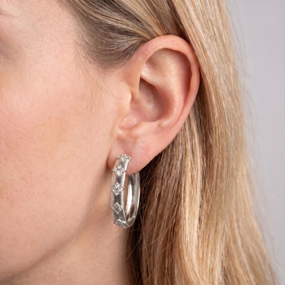 Italian Handmade Couture Texture Luxury Hoop Earrings With Stones