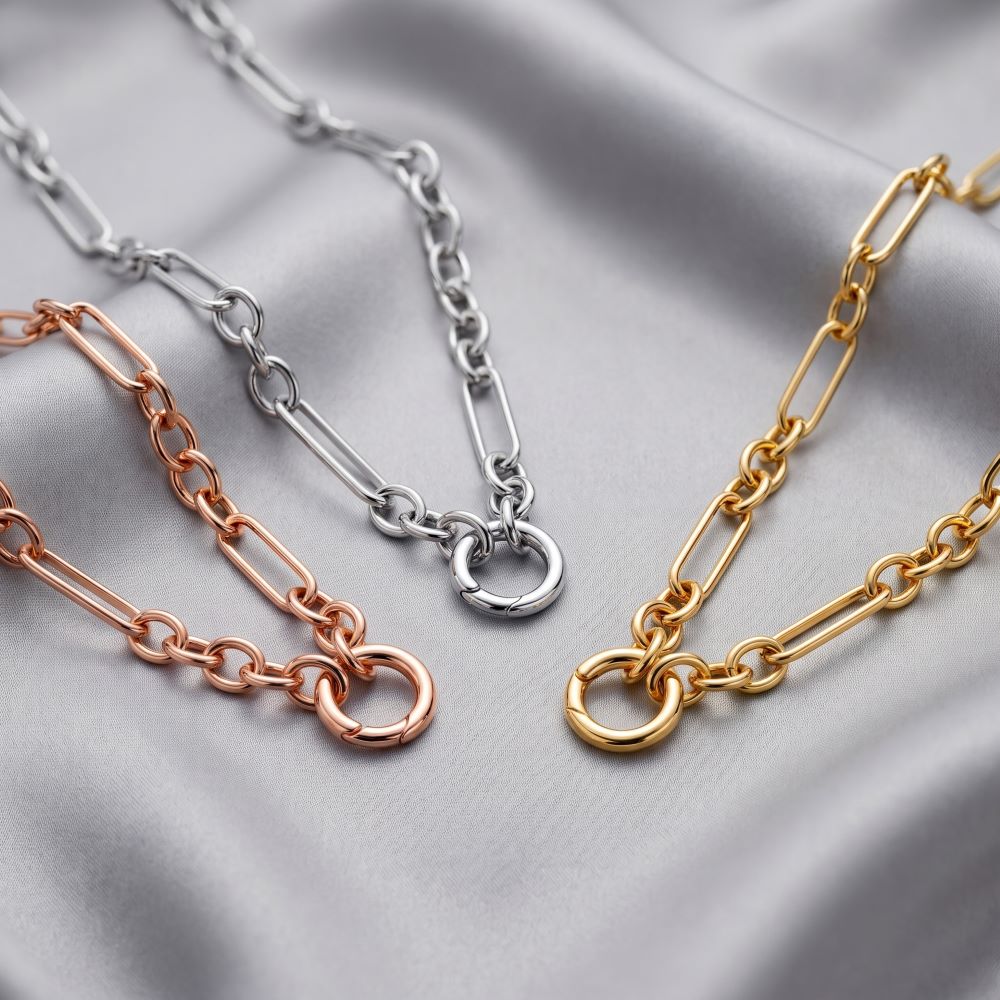 Italian Alternating Status Link Necklace With Center Enhancer and 2 extenders