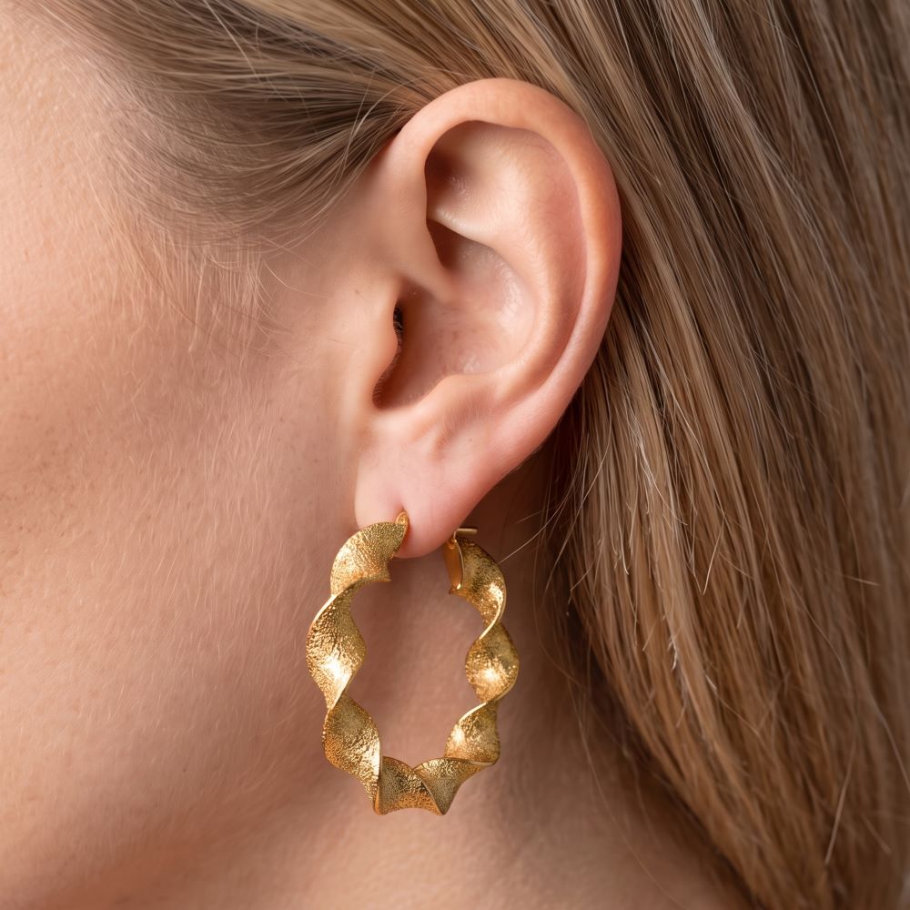 Italian Puntinato Ribbon Twist 1.5" Hoop Earrings