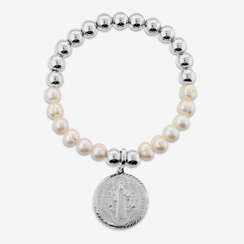 Italian Pearl And Bead Bracelet With Religious Coin Enhancer