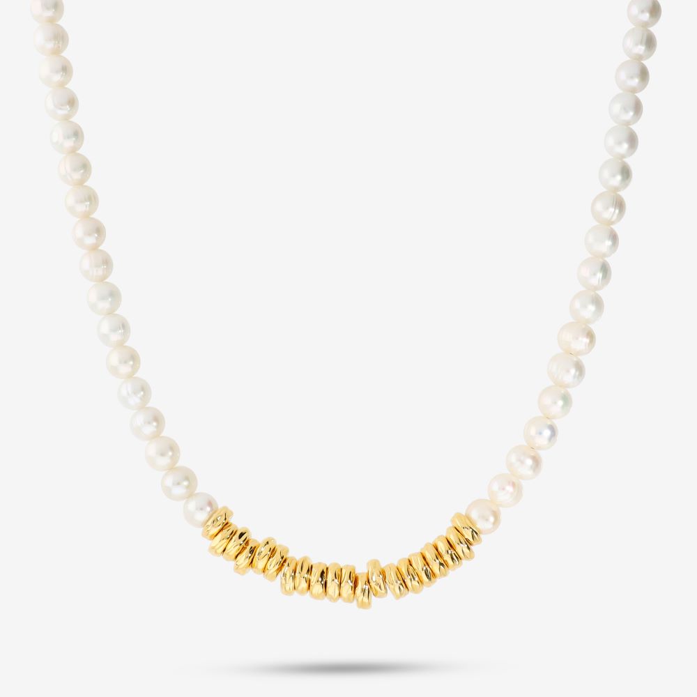Italian Freshwater Pearl Necklace With Center Rings