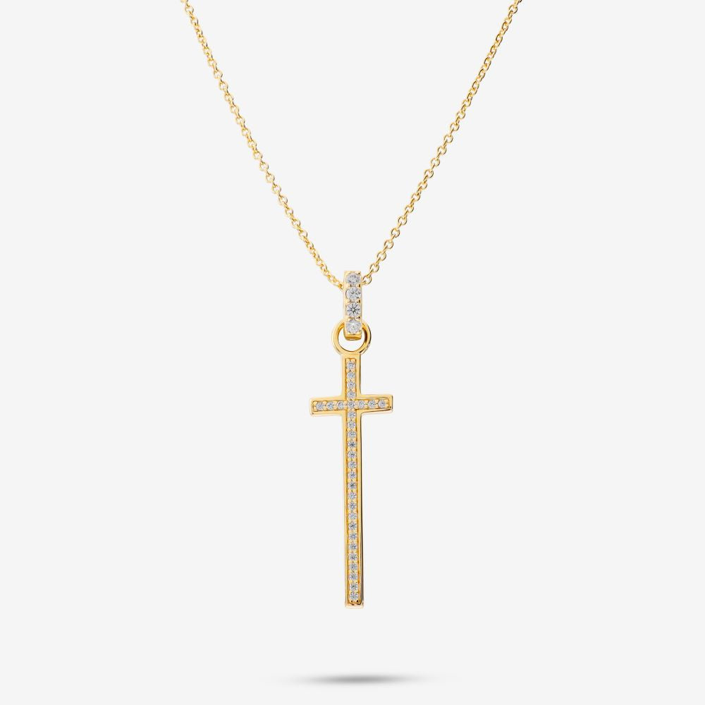 Italian Long Stone Cross Pendant With Chain