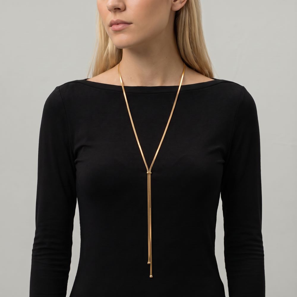 Italian Long Herringbone Slide Lariat Necklace
