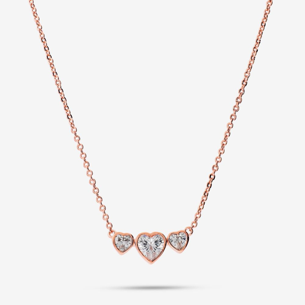 Italian Bezel Set Triple Heart Necklace