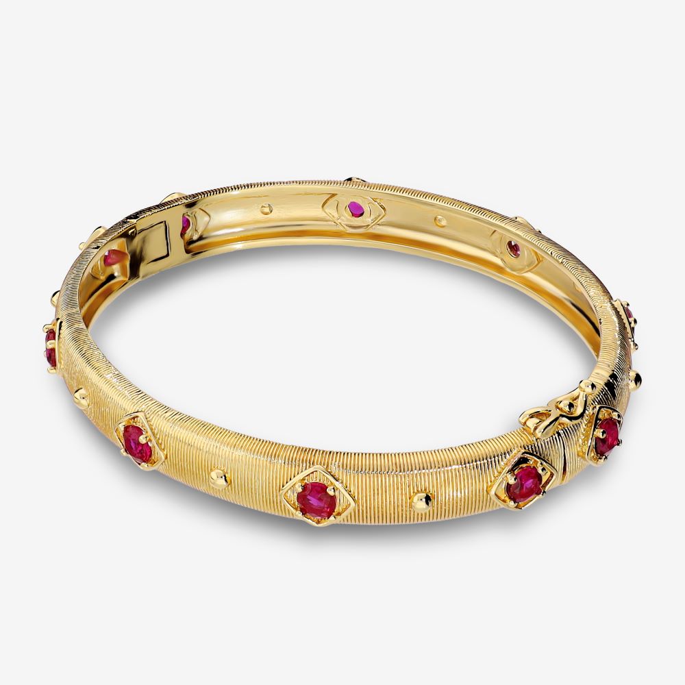 Italian Handmade Couture Texture Luxury Bangle With Stones, Yellow