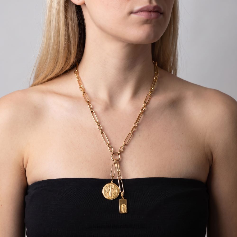 Italian Alternating Status Link Necklace With Center Enhancer and 2 extenders