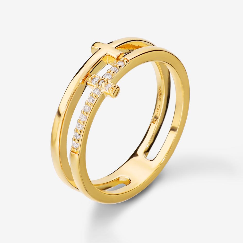 Italian Double Cross Pave And Polish Ring