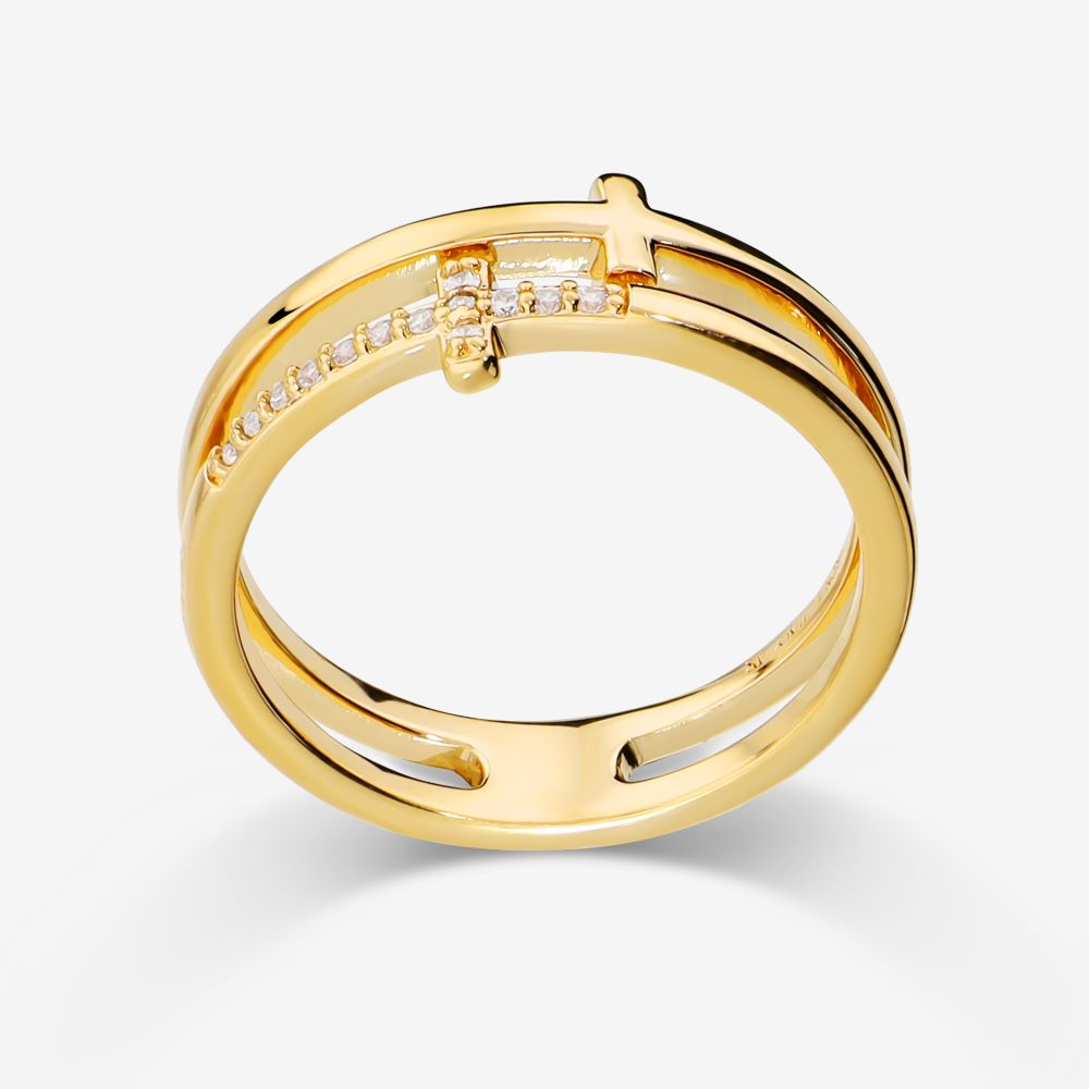 Italian Double Cross Pave And Polish Ring
