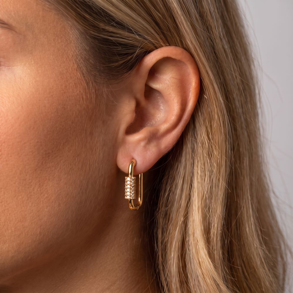 Italian Couture Inspired Carabiner Style Hoop Earrings with Pave'