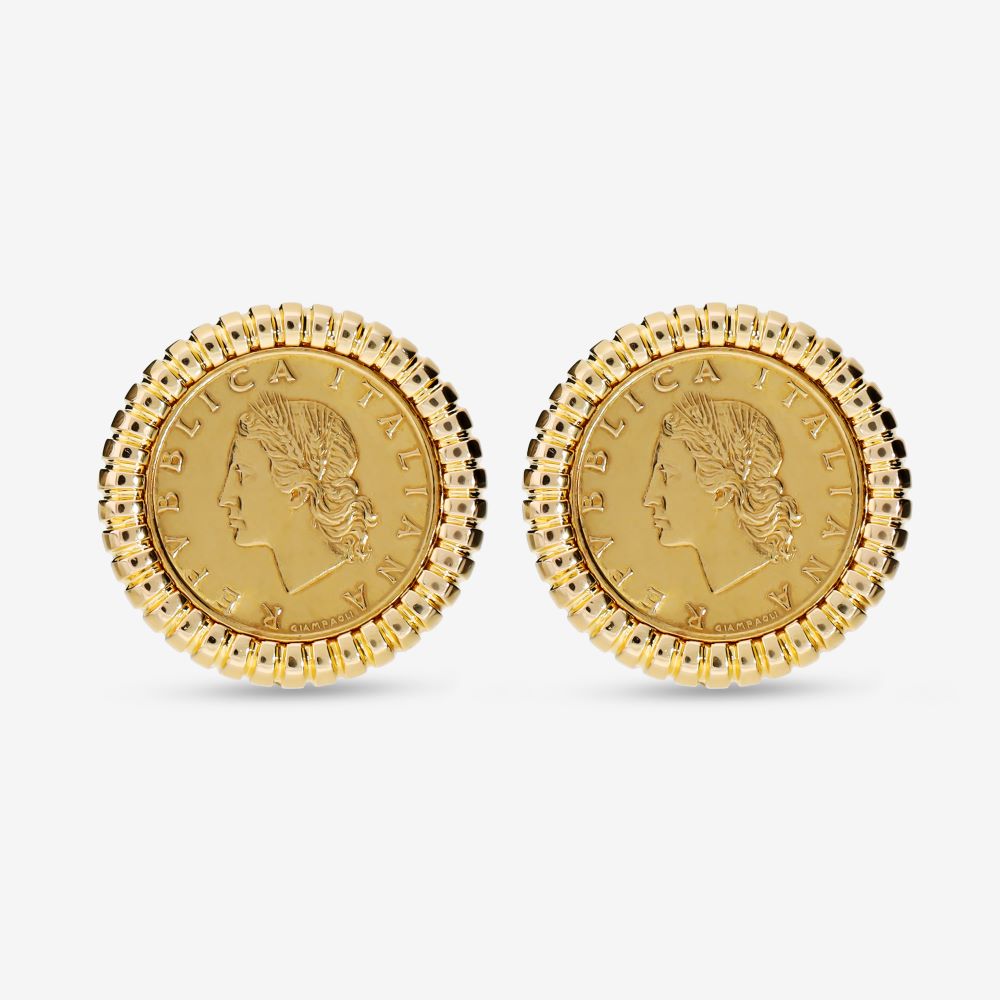 Italian 20 Lire Framed Earrings, Yellow