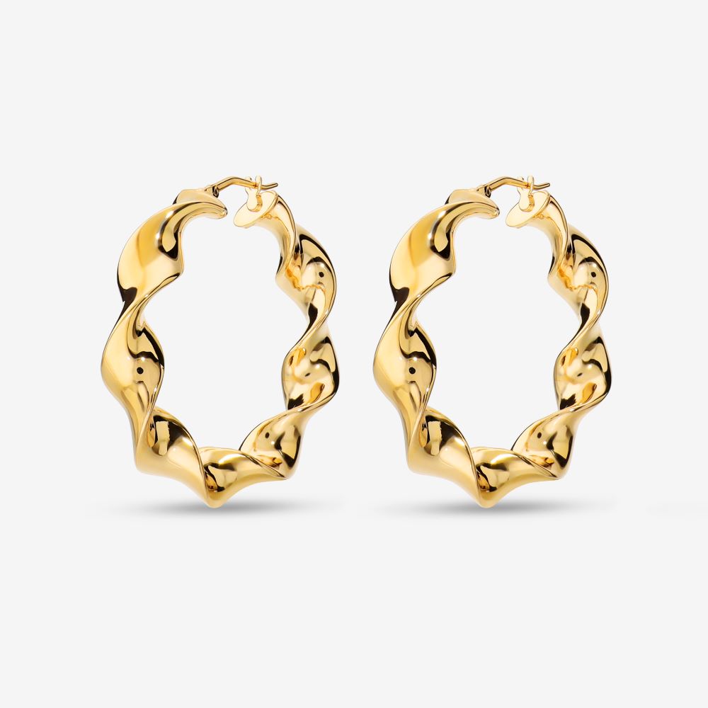 Italian Lucente Ribbon Twist 1.5" Hoop Earrings