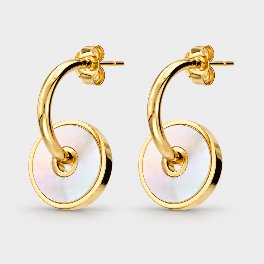 Italian Hoop Earrings with Mother of Pearl Discs