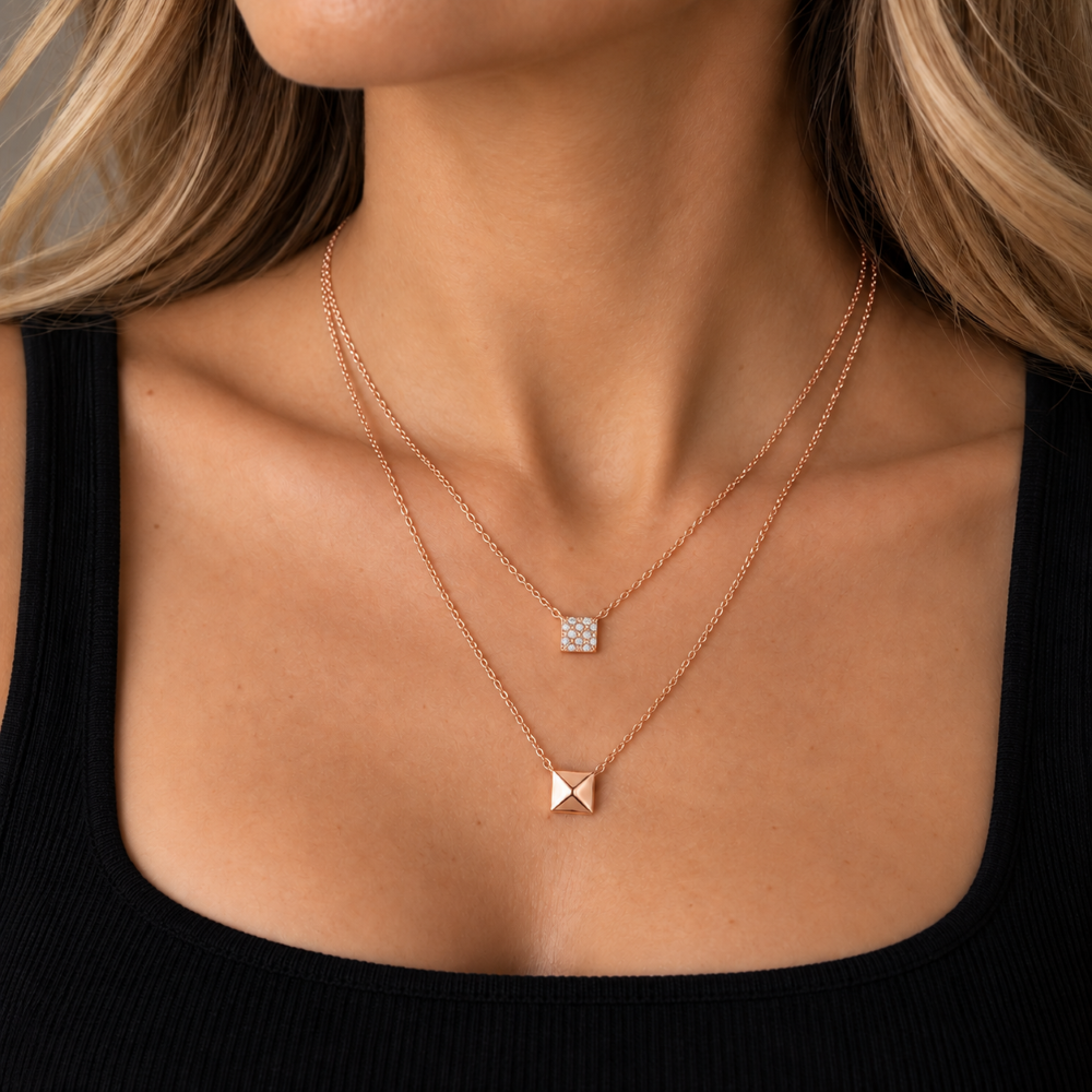 Italian Couture Inspired Pave' Double Strand Pyramid Necklace