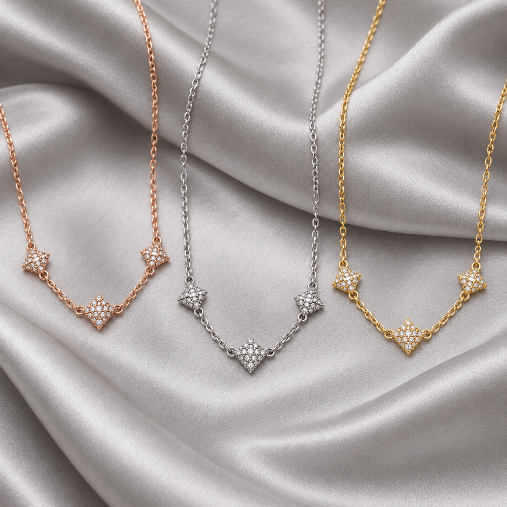 Italian Couture Inspired Pave' Triple Pyramid Necklace