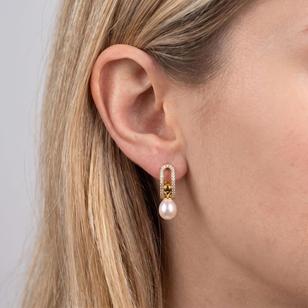 Italian Stone And Pearl Drop Earrings