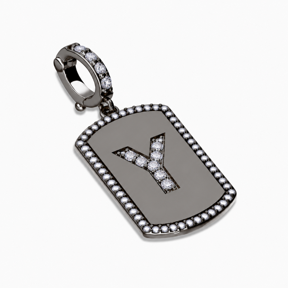 Italian Tag Style Initial Stone Enhancer, Black