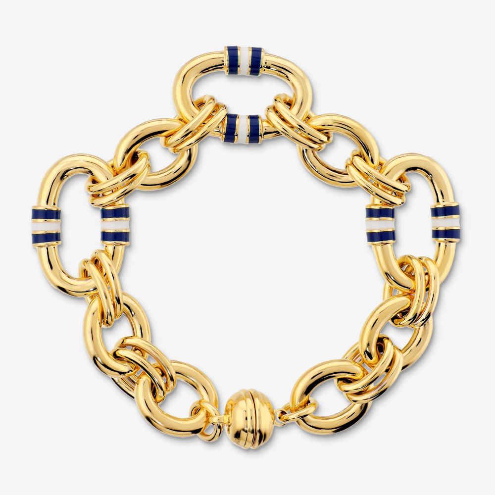 Italian Handmade Bespoke Status Link And Enamel Bracelet, Yellow Gold