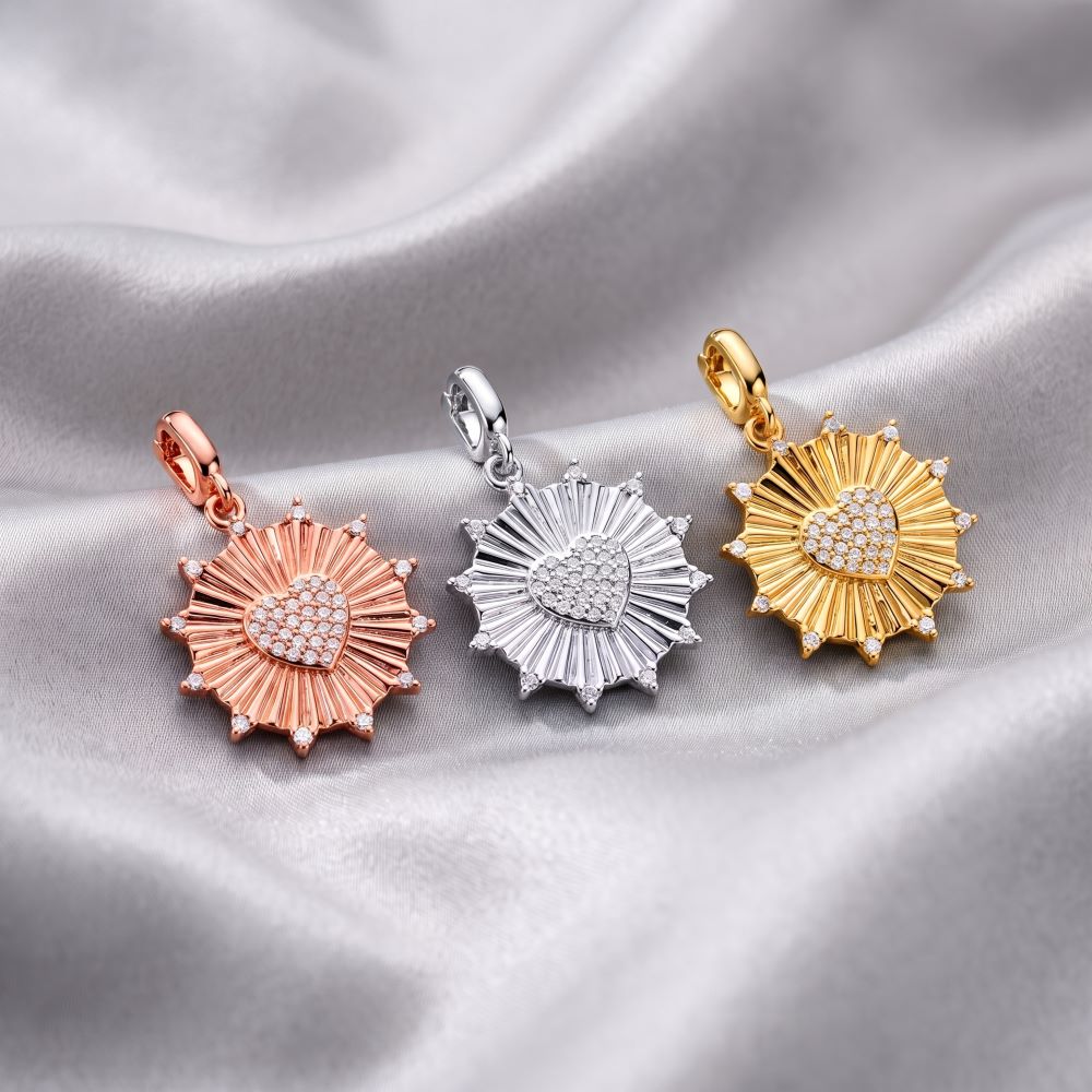 Italian Sunburst With Pave Heart Pendant/Enhancer