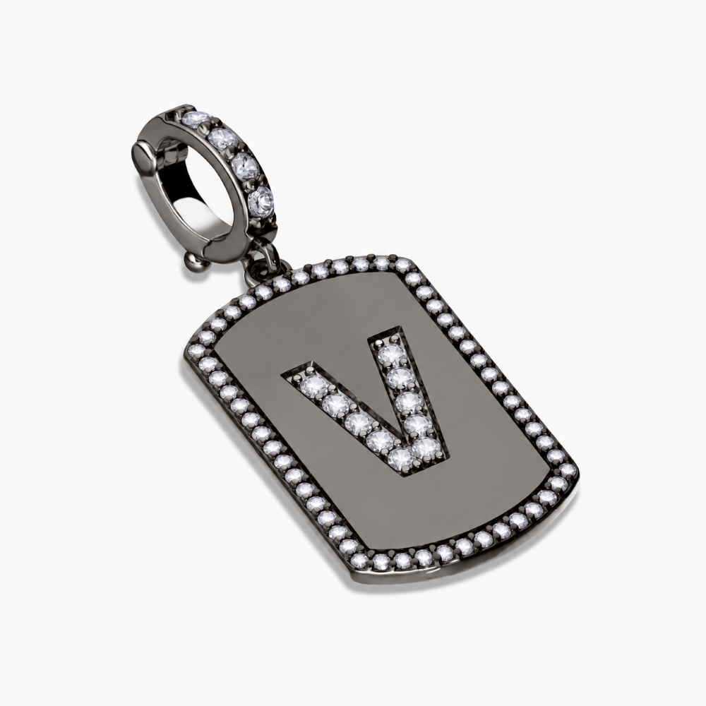 Italian Tag Style Initial Stone Enhancer, Black