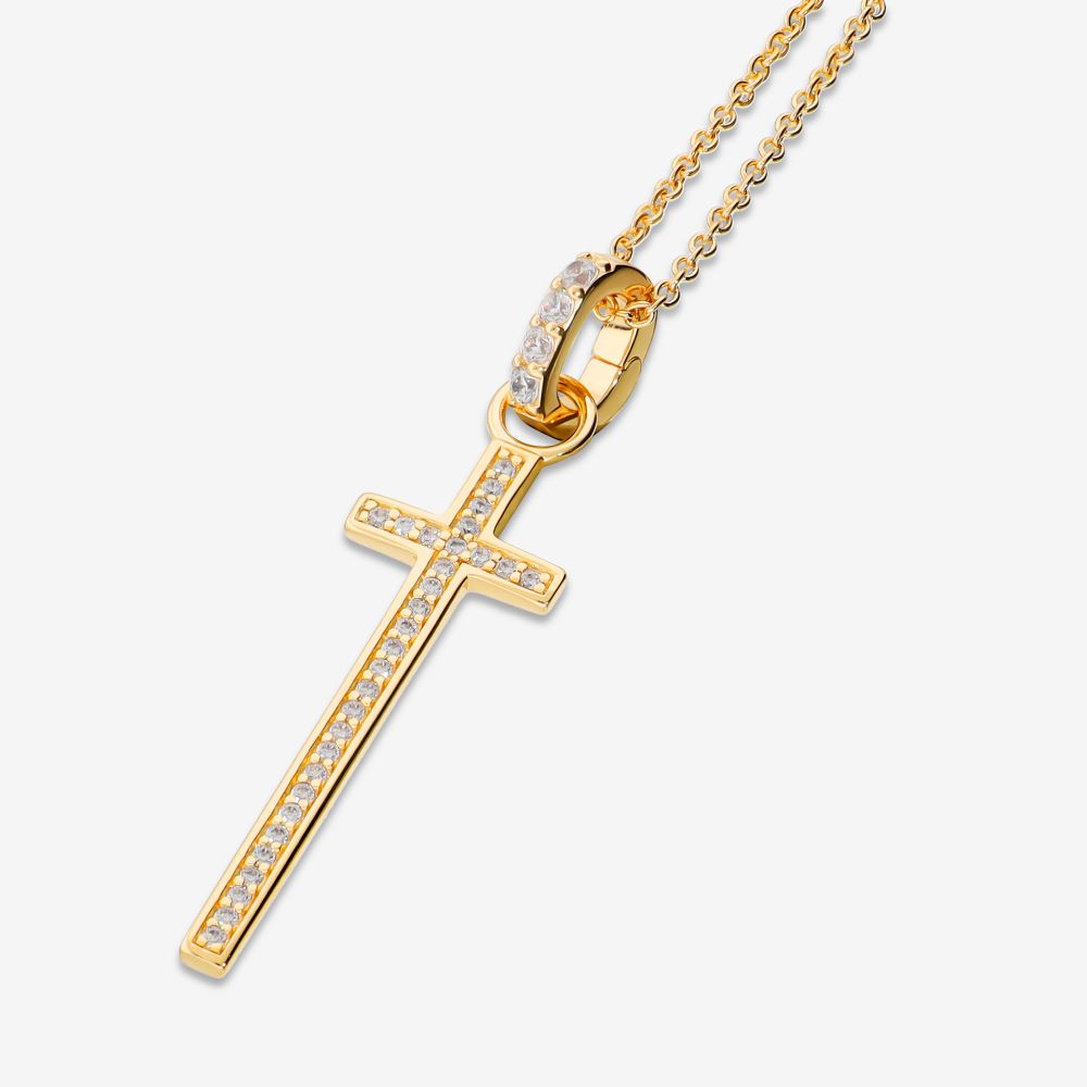 Italian Long Stone Cross Pendant With Chain