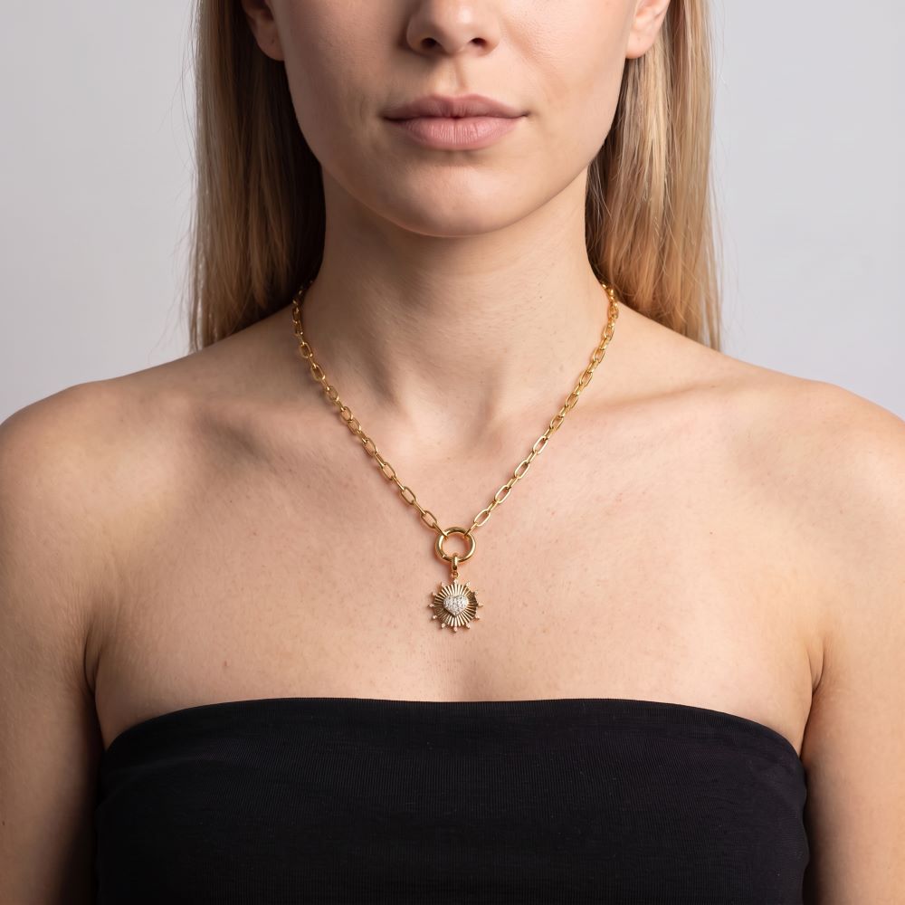 Italian Sunburst With Pave Heart Pendant/Enhancer