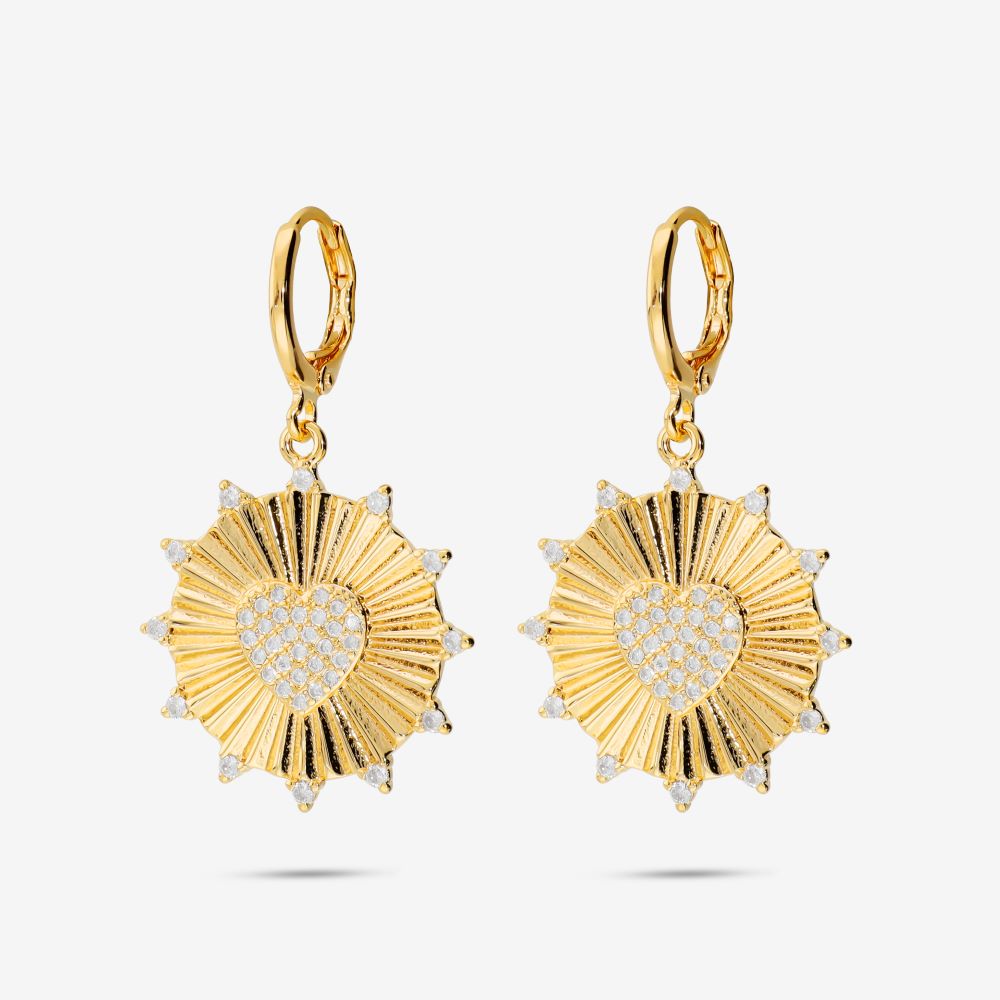 Italian Sunburst With Pave Heart Earrings