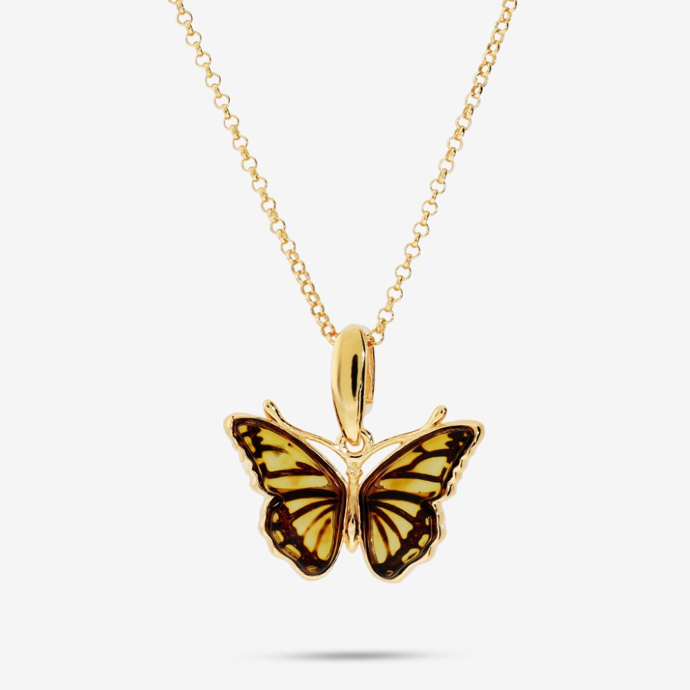 Italian Handmade Genuine Amber Petite Butterfly Necklace