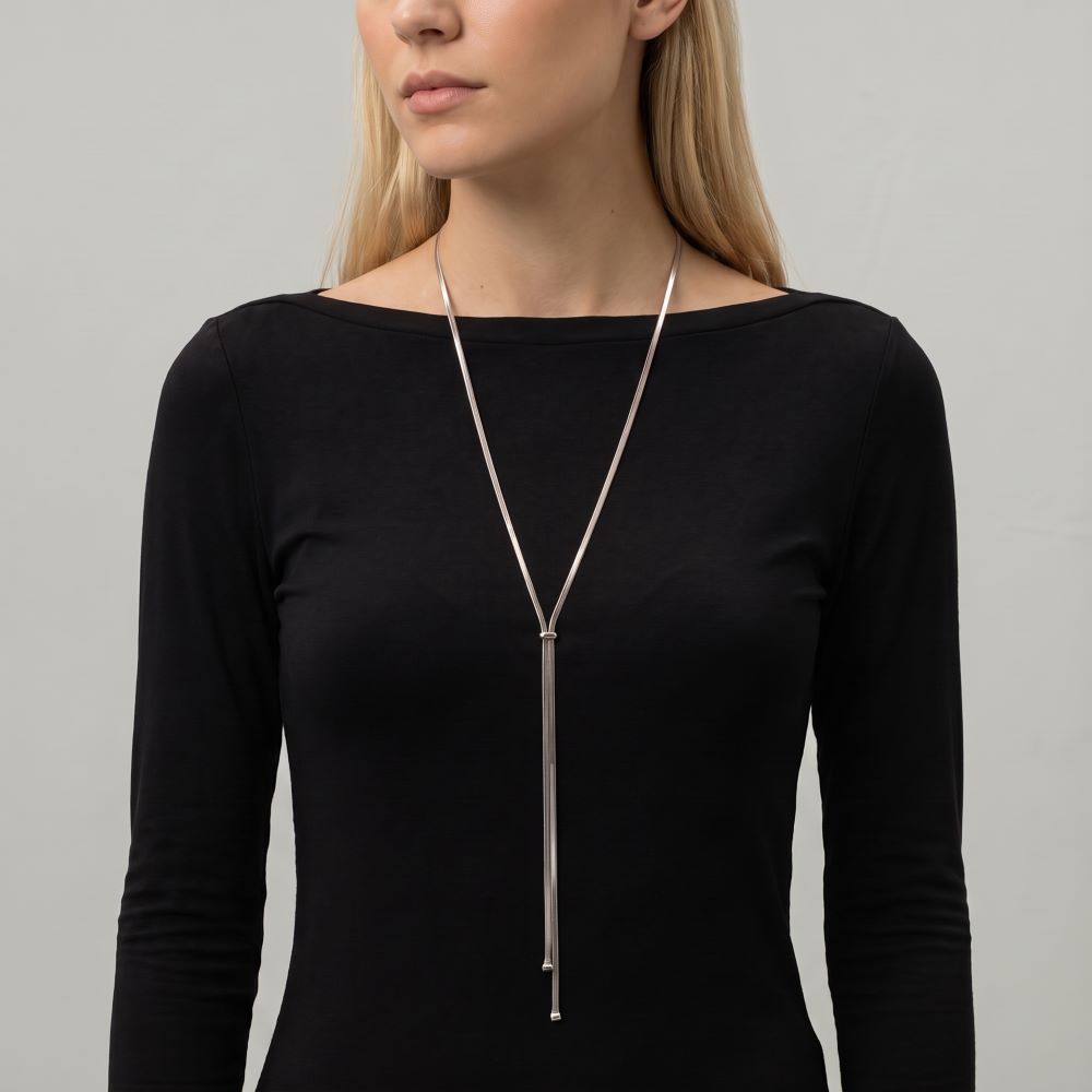 Italian Long Herringbone Slide Lariat Necklace