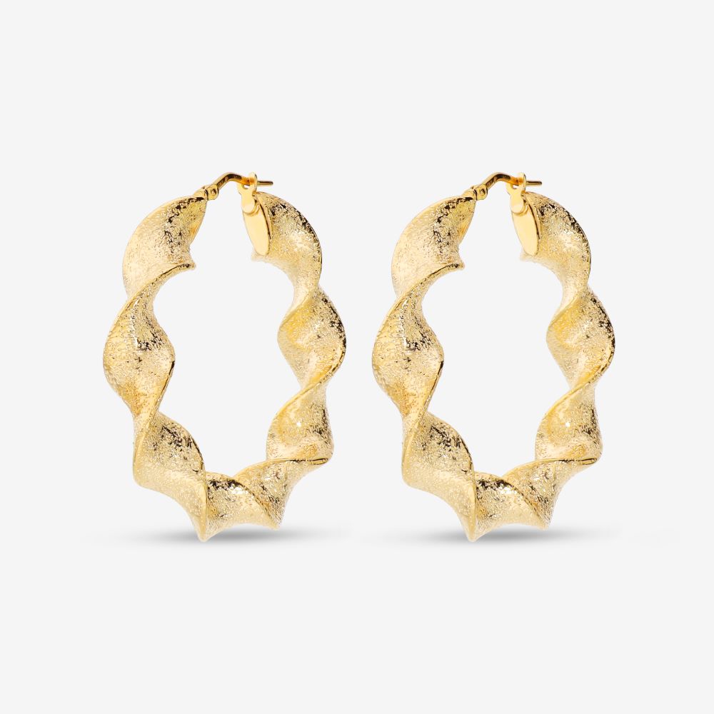 Italian Puntinato Ribbon Twist 1.5" Hoop Earrings