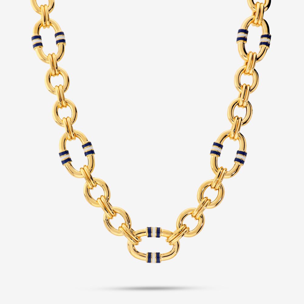 Italian Handmade Bespoke Status Link And Enamel Necklace, Yellow Gold