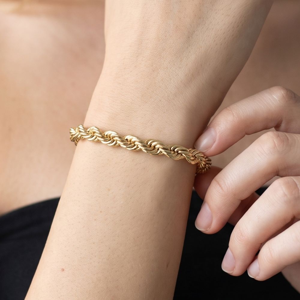 Italian Solid Rope Bracelet With T-Bar, 19gr Sterling Silver