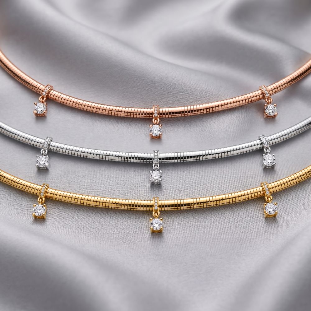 Italian Look of Diamonds Necklace with 3 Drop Stones