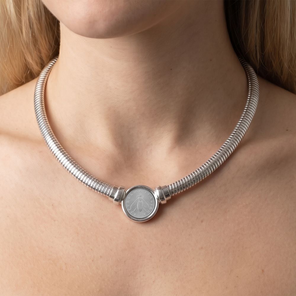 Italian Tubogas Collar Necklace With Changeable Bee Lire