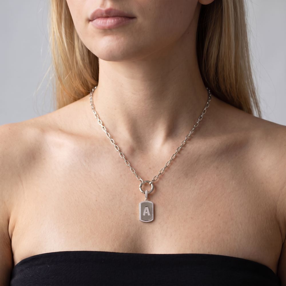 Italian Look of Diamonds Tag Style Initial Enhancer, White