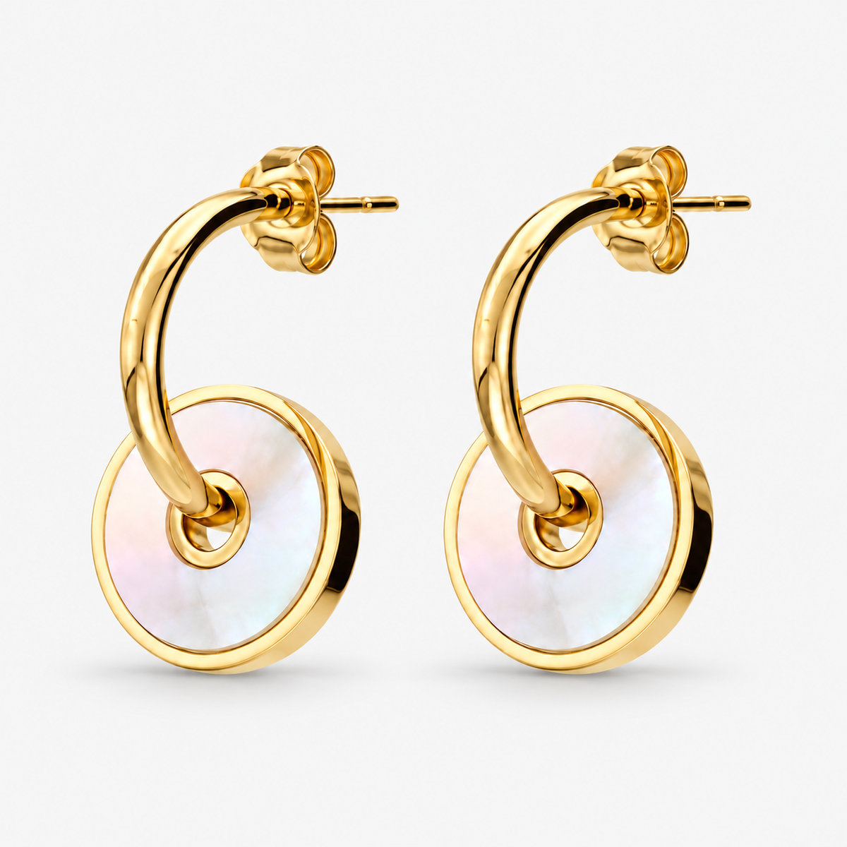 Italian Hoop Earrings with Mother of Pearl Discs