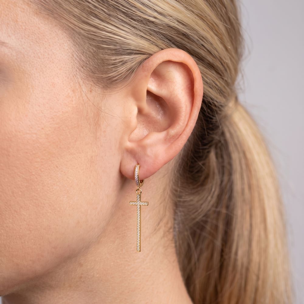 Italian Long Cross Stone Earrings