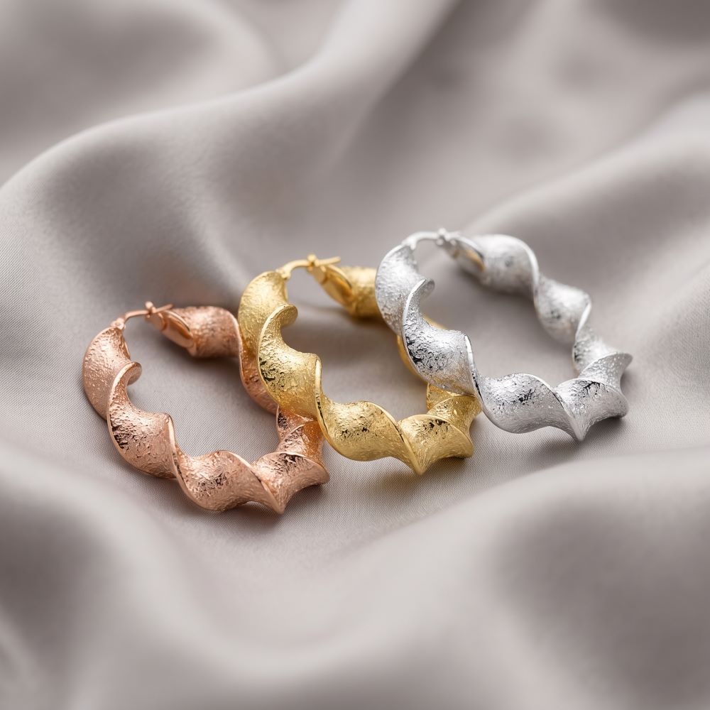 Italian Puntinato Ribbon Twist 1.5" Hoop Earrings